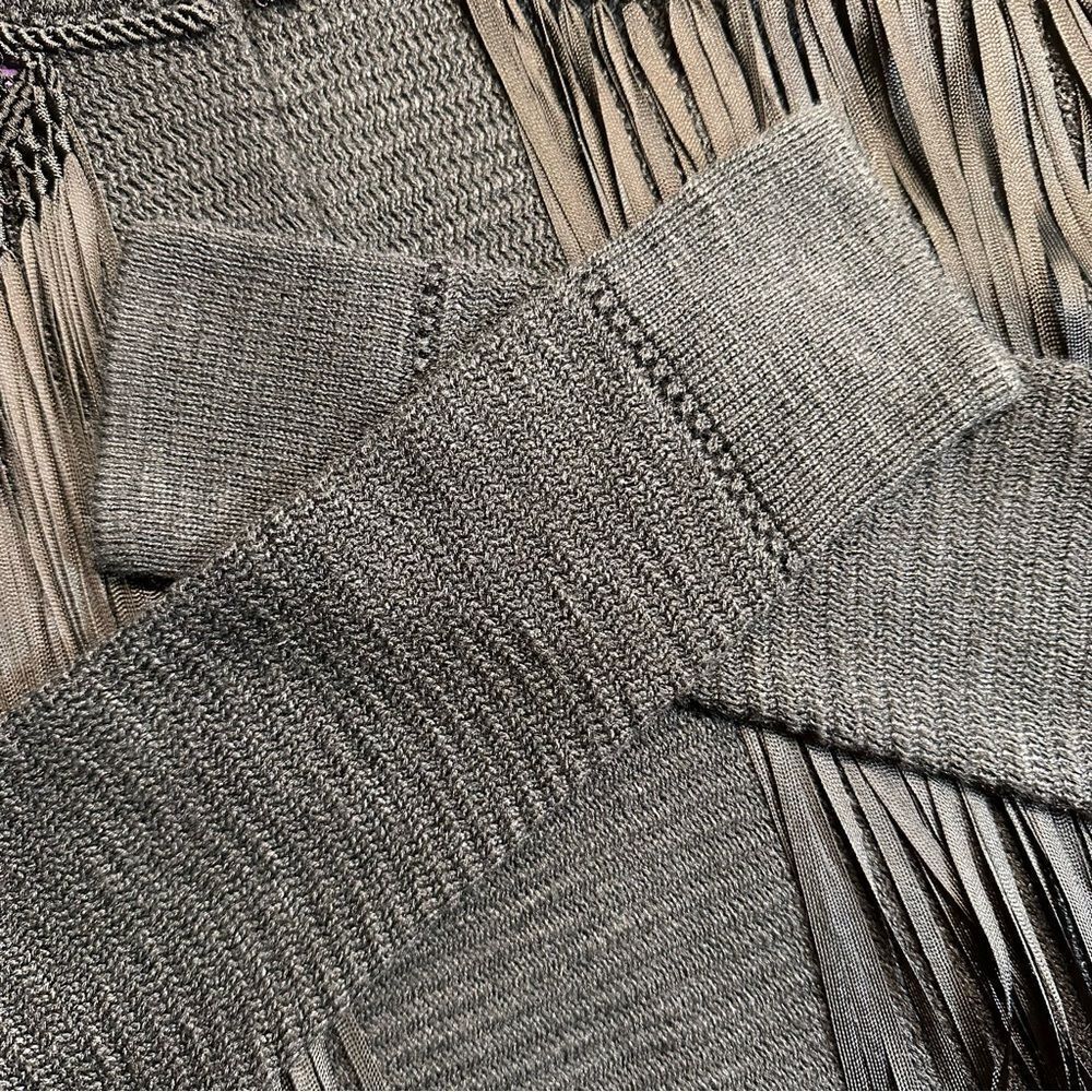 Ralph Lauren Collection Black Silk Hand Knit Fringe Trimmed Long Sleeve Sweater - Picture 11 of 16